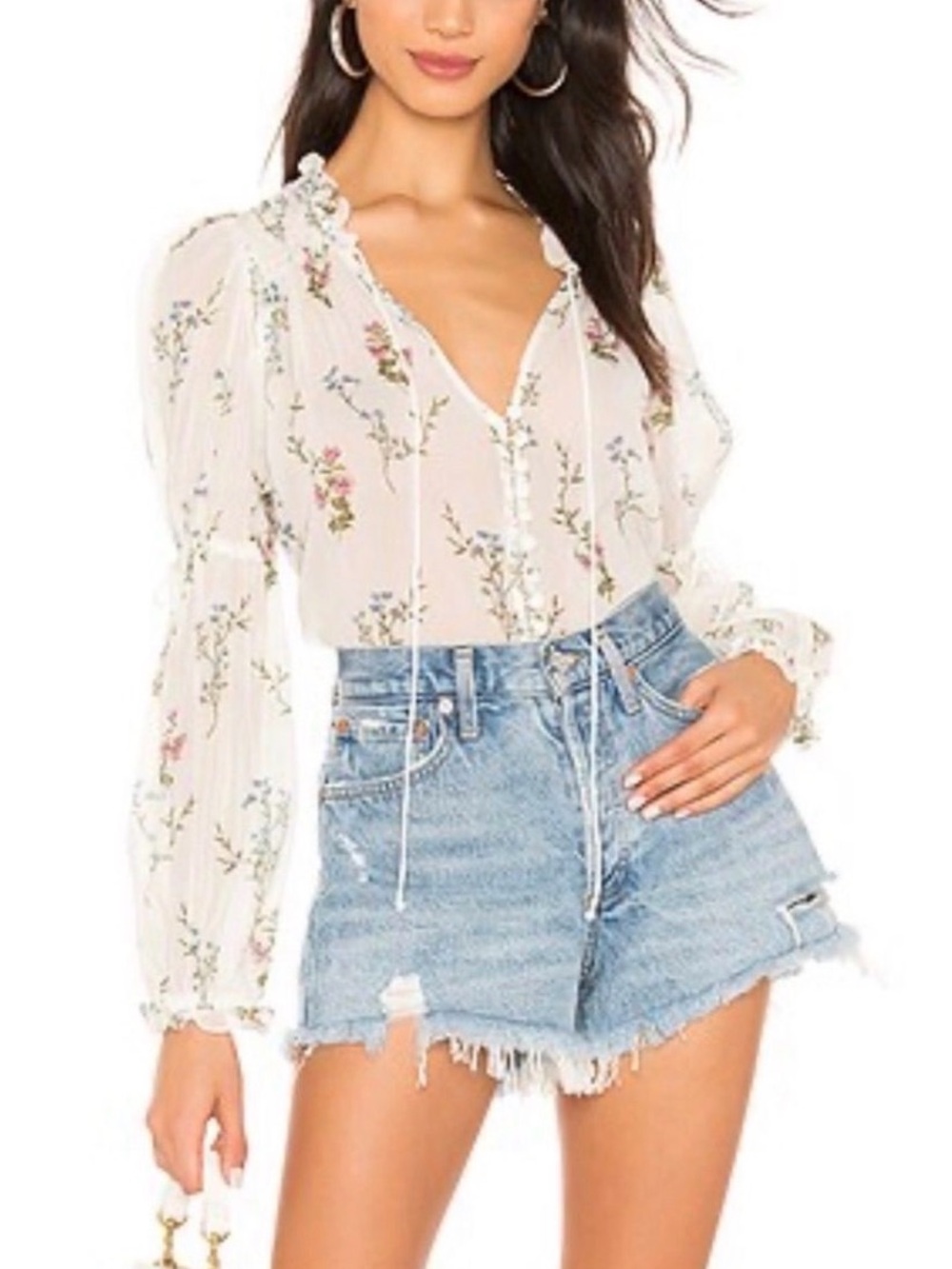 For Love & Lemons Floral Silk Delta Top